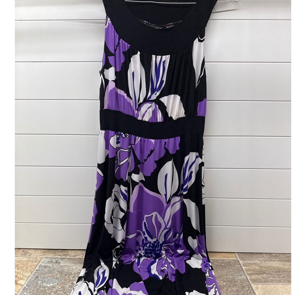 Kupcake Womens Purple Floral Empire Waist Sleeveless Maxi Dress Black White
